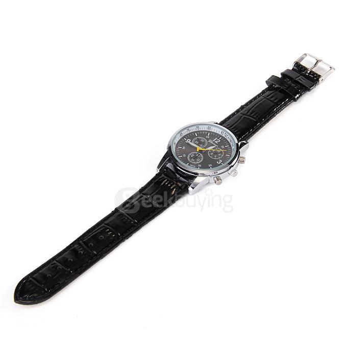 Casual Round Case PU Band Unisex Quartz Analog Wrist Watch Mechanical Watch - Black
