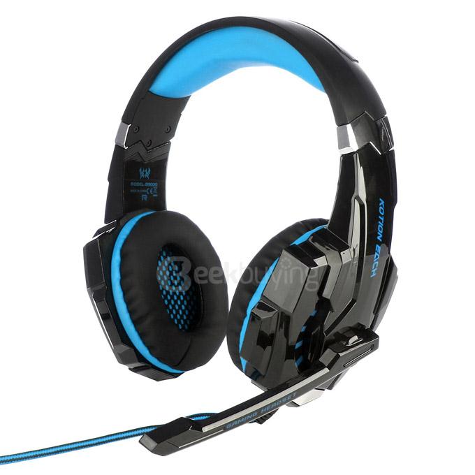 EACH G9000 3.5mm Glaring LED Light Gaming Headset w/ Mic for Laptop Phones PS4 - Blue + Black