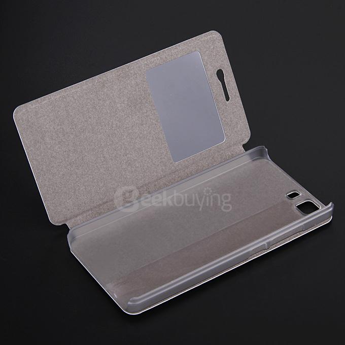 OCUBE Window View Style Protective Hard Cover Flip Stand Leather Cover with Hard Case for DOOGEE X5 / X5 Pro Smartphone - White
