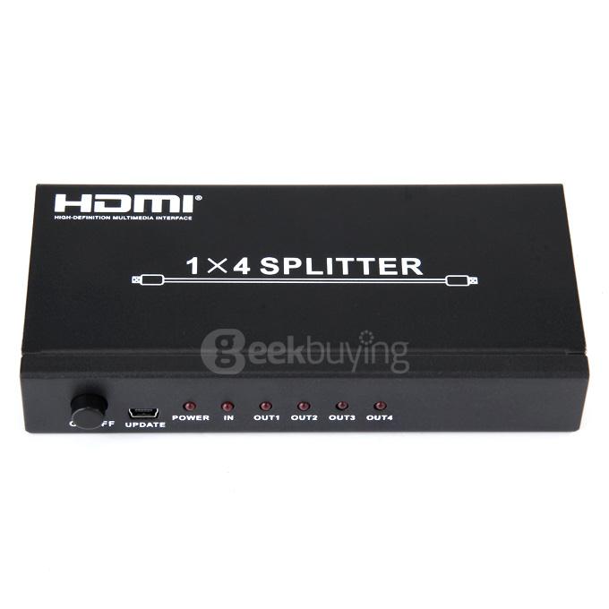 HDV-814 3D UHD 4K*2K HD 1080P 4 Ports HDMI 1.3 Splitter 1x4 HDMI Switcher Video Audio Converter Adapter - Black