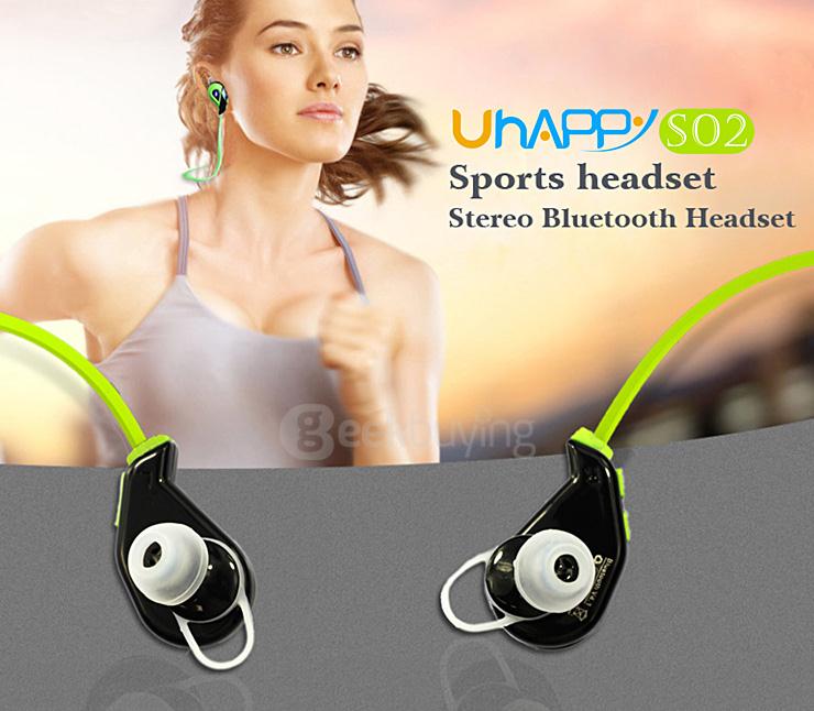Uhappy S02 Sports Headset Stereo Bluetooth 4.1 Wireless Headset In-Ear Microphone Handfree Anti-Sweat Earphone - Green