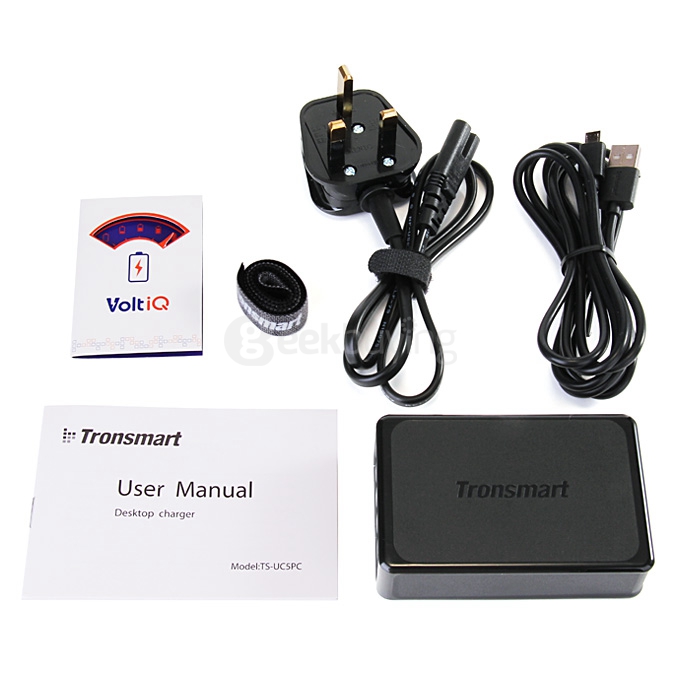 Qualcomm Certified Tronsmart Quick Charge 2.0 54W 5 Ports Desktop USB Charger Wall Charger with 1.8M DC/0.8M AC Cable for Samsung/Sony - UK Plug