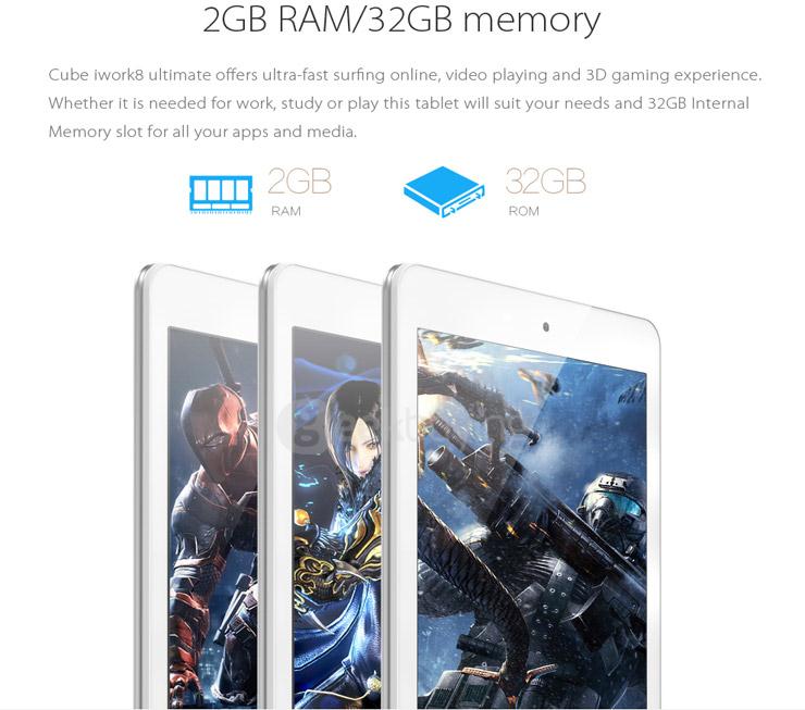 Cube iWork8 Ultimate 8 Inch Windows10 Multi-language Version 2GB/32GB Tablet PC Intel Cherry Trail Z8300 Quad Core 1.84GHz IPS 1280*800 Bluetooth HDMI WiDi - White