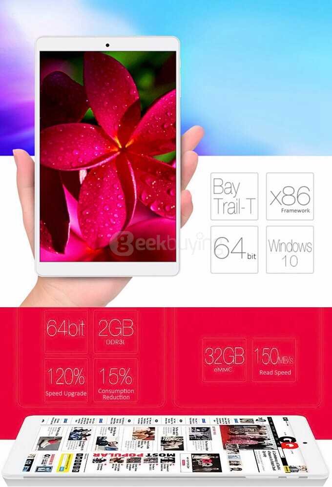 Teclast X80HD Tablet PC 8 inch Dual OS Windows 10 + Android 4.4 Intel Z3735F Quad Core 1.83GHz 2GB/32GB IPS 1280*800 Screen - White