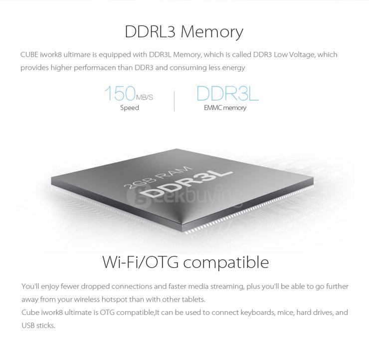 Cube iWork8 Ultimate 8 Inch Windows10 Multi-language Version 2GB/32GB Tablet PC Intel Cherry Trail Z8300 Quad Core 1.84GHz IPS 1280*800 Bluetooth HDMI WiDi - White