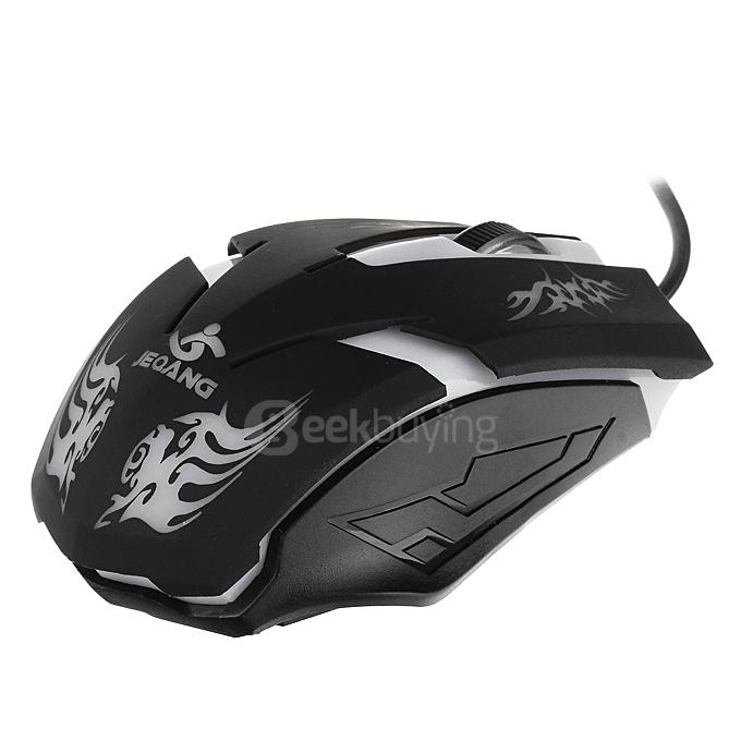 JEQANG JM-063 Professional Wired Opitcal Gaming Mouse 800/1200/1600DPI with Colorful LED Breathing Lights - Black+White