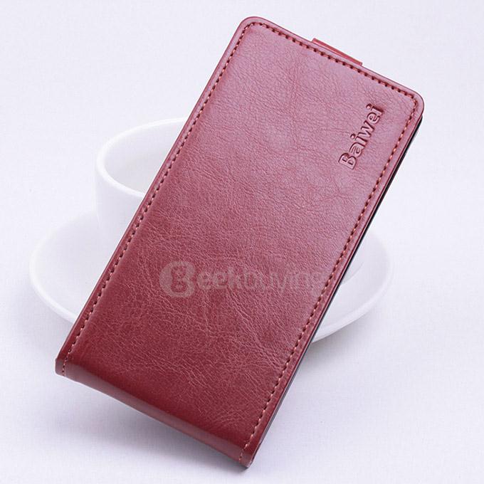 Baiwei Protective Hard Cover Up&Down Flip Stand Leather Case with Back Shell for Micromax Unite 3 Q372 - Brown