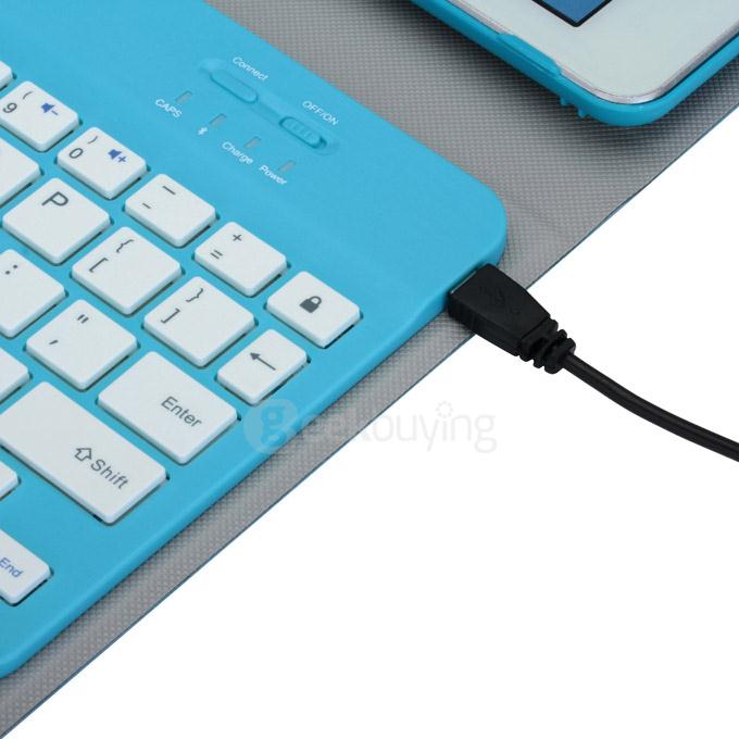 Removable Folding Bluetooth Keyboard with PU Leather Cover Case for IPAD MINI Tablet - Blue