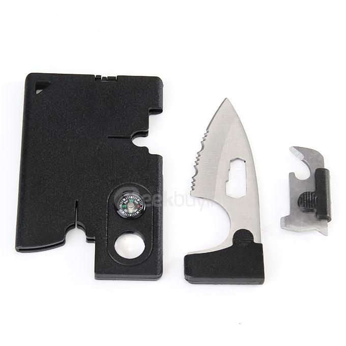 10-In-1 Multitool Card Serrated Knife Tools With Compass Magnifying Screwdriver Tweezers Can Opener