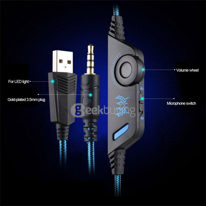 EACH G9000 3.5mm Glaring LED Light Gaming Headset w/ Mic for Laptop Phones PS4 - Blue + Black