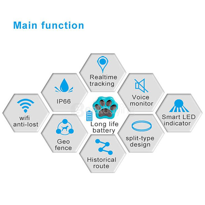 Reachfar RF-V30 IP66 Multifunctional Wi-Fi GPS Tracker Dog Cat Pet Tracker Long Standby Timer Electric Fence - Blue