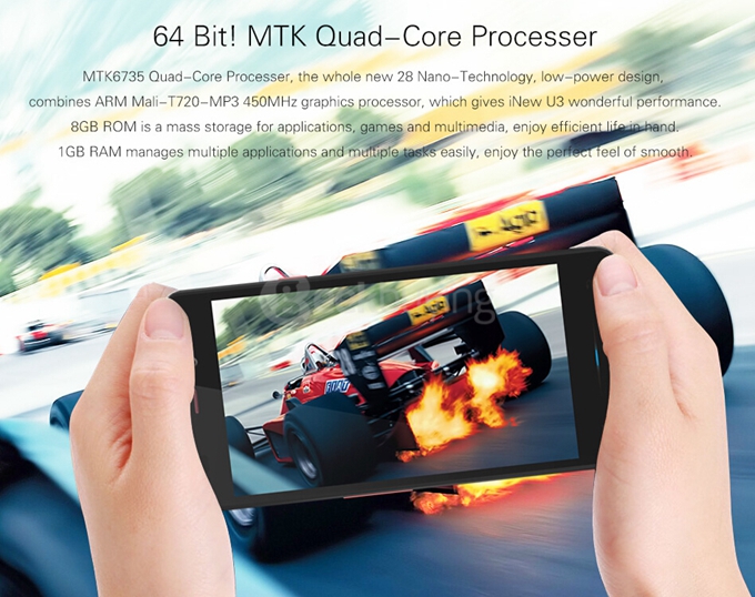 iNew U3 4G LTE 4.5inch Android 5.1 Smartphone 64bit MTK6735 Quad Core 1.0Ghz 1GB RAM 8GB ROM WiFi Direct - Black