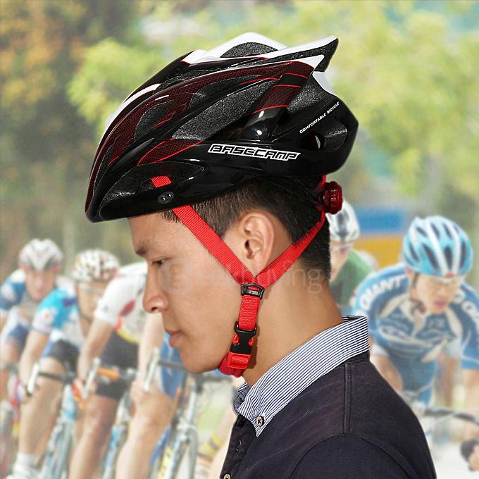 BaseCamp Ultra-light Adjustable Bike Bicycle Helmet with Flash Light - Black + White + Red
