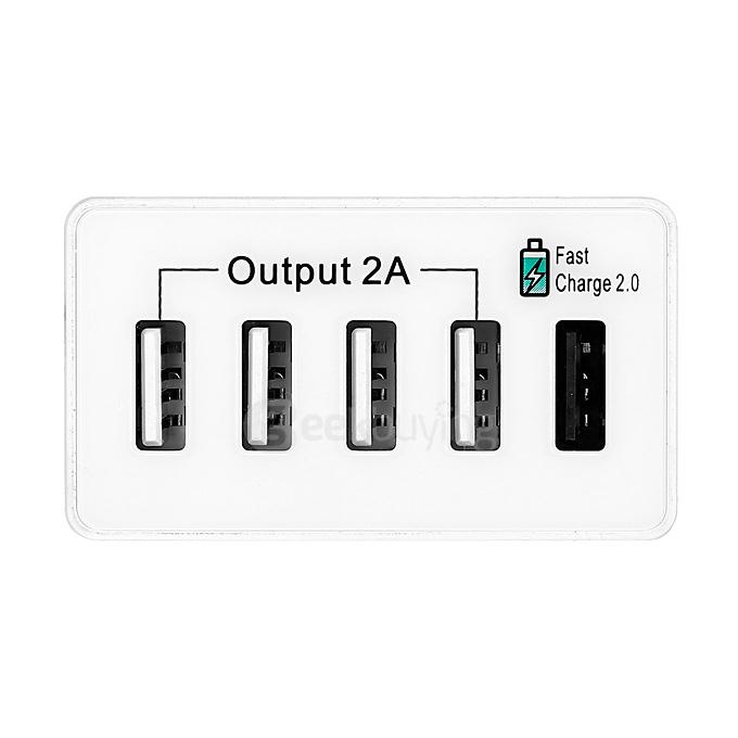 FETCH Quick Charge 2.0 50W 5Ports USB Charger Power Adapter for Smartphones - White