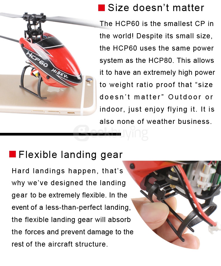Hisky HCP60 6CH Mini RC Helicopter Flybarless 2.4G 6 Axis Gyro