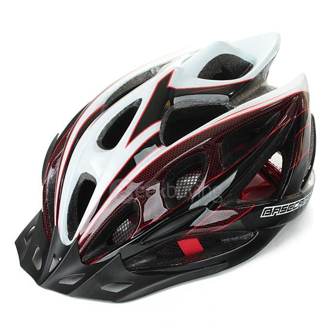 BaseCamp Ultra-light Adjustable Bike Bicycle Helmet with Flash Light - Black + White + Red