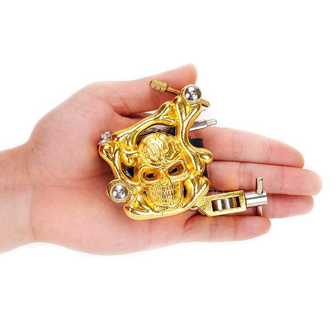 K300 Skull Tattoo Machine Metal Tattoo Machine Gun 10 Warps Coils 7000-9000 R/Minute - Golden