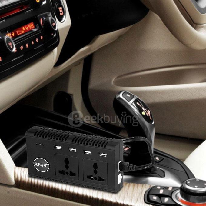 LAMKO CHE PU 4200PC 200W DC 12V to AC 110V Car Smart Power Inverter w/ 4-USB + Dual AC Sockets - Black