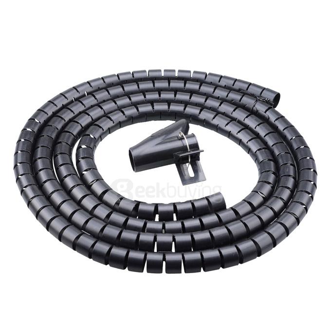 PE Cable And Wire Spiral Tidy Wrap with Clip Organizer for Wire Management 250CM - Black