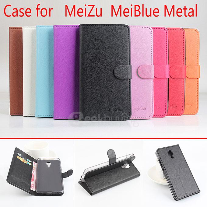 LingMao Litchi Peel Texture Protective Hard Cover Flip Stand Leather Case /Card Slots MEIZU Metal - Black