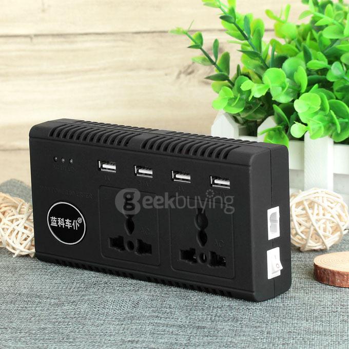 LAMKO CHE PU 4200PC 200W DC 12V to AC 110V Car Smart Power Inverter w/ 4-USB + Dual AC Sockets - Black