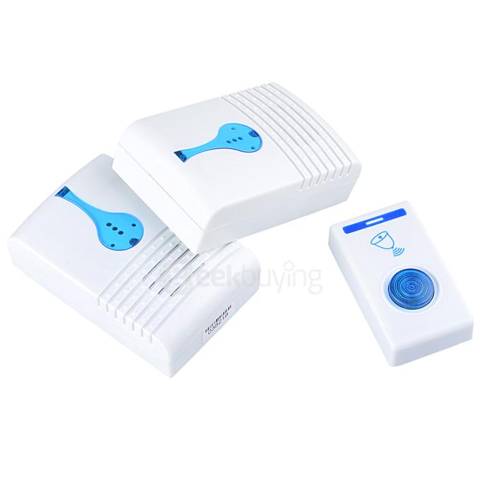 501K3 32-Melody Wireless Remote Control Transmitter + 2 Receivers Doorbell Set - White + Blue