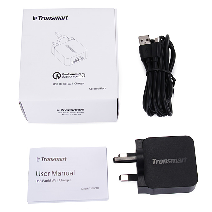 Tronsmart Quick Charge 2.0 18W AC Home Wall Travel USB Charger Fast Charger 1.8M Micro USB Cable for Galaxy S6/S6 Edge Note 4/Edge Google Nexus 6 HTC M9 Xperia Z3/Z2 Sharp Aquos Pad/Zeta Xiaomi