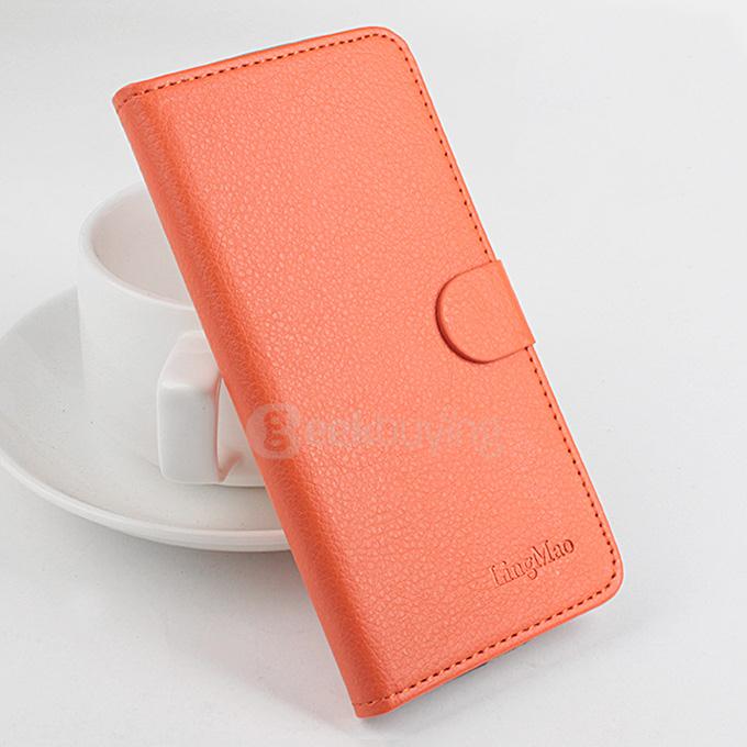 LingMao Protective Hard Cover Flip Stand Leather Case with Card Slots for ASUS Zenfone 2 Laser ZE500KL - Orange