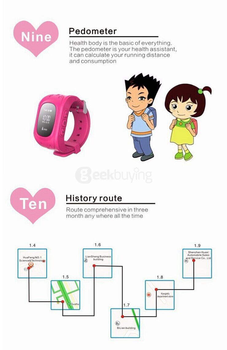 W5 Bluetooth 4.0 GSM Phone GPS/AGPS/ LBS Smart Positioning Watch Anti Lost Alarm Electronic Fence For Children - Pink