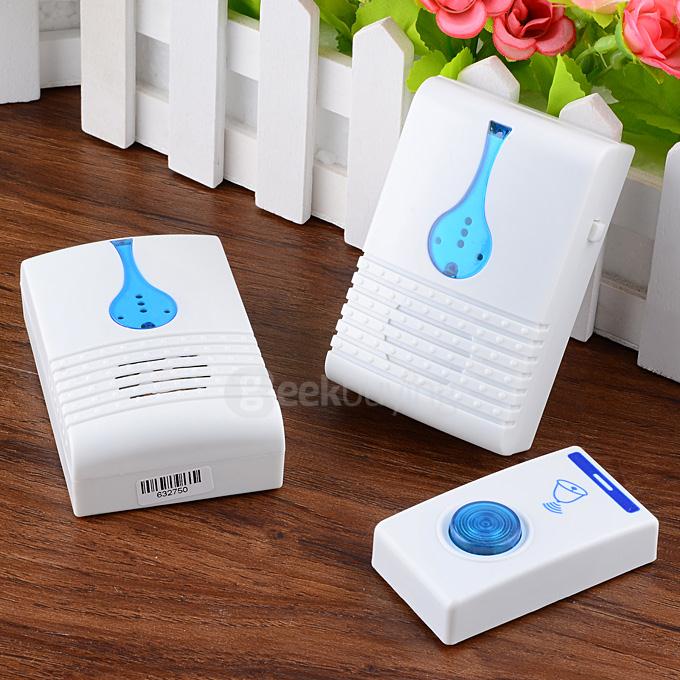 501K3 32-Melody Wireless Remote Control Transmitter + 2 Receivers Doorbell Set - White + Blue