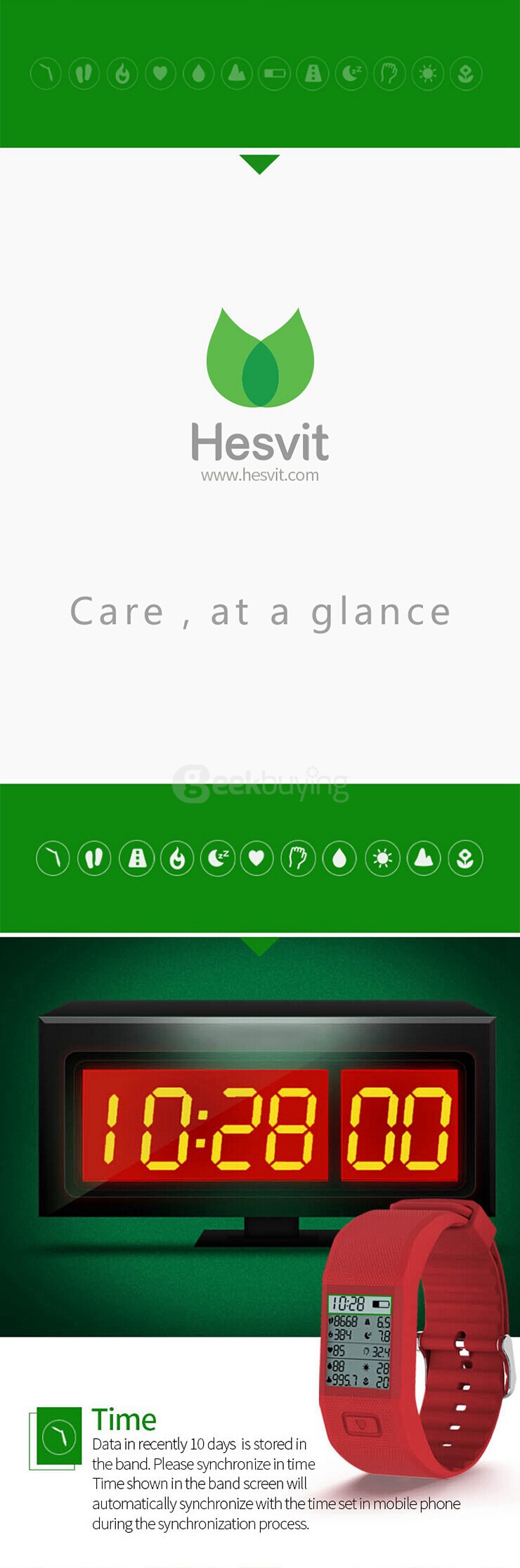 Hesvit S3 Bluetooth Smart Bracelet Watch with Fitness Tracker Automatic Activity Tracker for Andriod iOS - Black