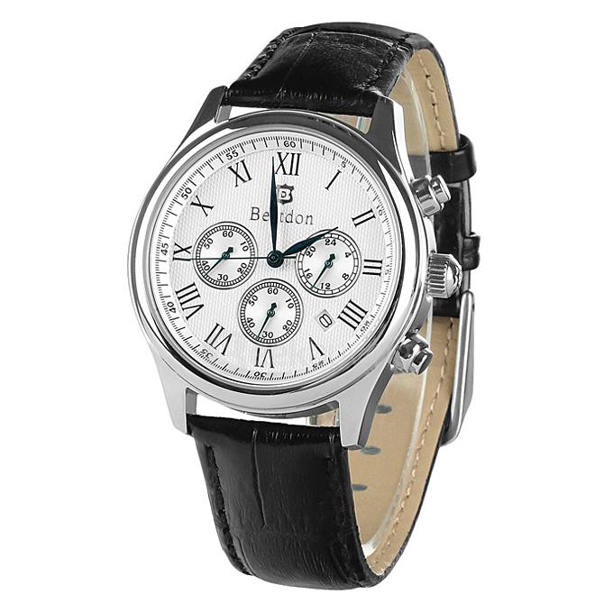 BESTDON BD9917G Men's Waterproof Watch Roman Numerals Quartz Watch with Leather Strap / Calendar / Three Small Dials
