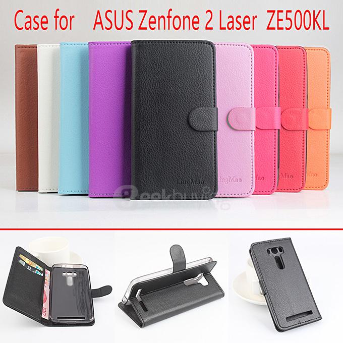 LingMao Protective Hard Cover Flip Stand Leather Case with Card Slots for ASUS Zenfone 2 Laser ZE500KL - Orange