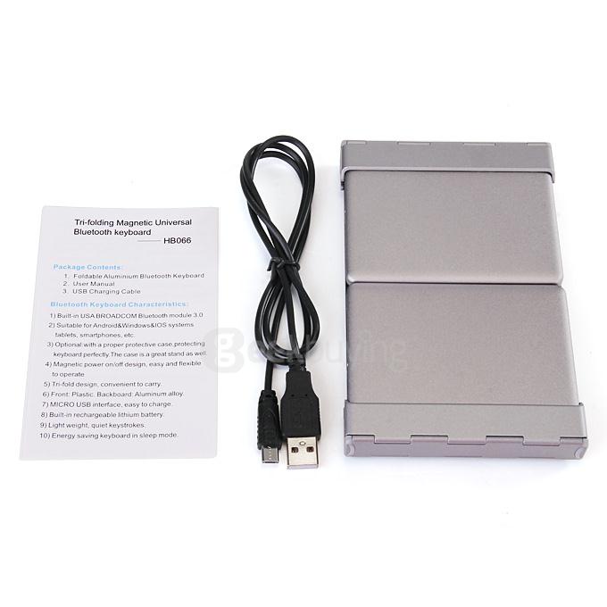 Universal Folding Mini Bluetooth 3.0 Keyboard with Metal Protective Case for Android Windows iOS Smartphones Tablets - Silver+Black