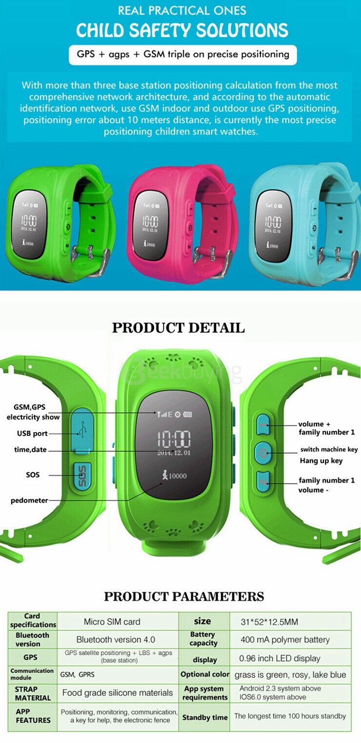 W5 Bluetooth 4.0 GSM Phone GPS/AGPS/ LBS Smart Positioning Watch Anti Lost Alarm Electronic Fence For Children - Pink