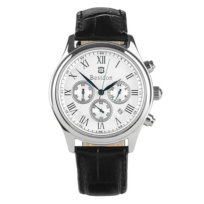 BESTDON BD9917G Men's Waterproof Watch Roman Numerals Quartz Watch with Leather Strap / Calendar / Three Small Dials