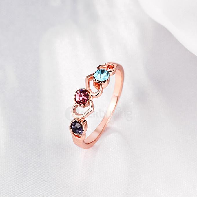 AKR031-7 Size 7 Heart-Shaped Rose Gold Plated Zircon Diamond Ring