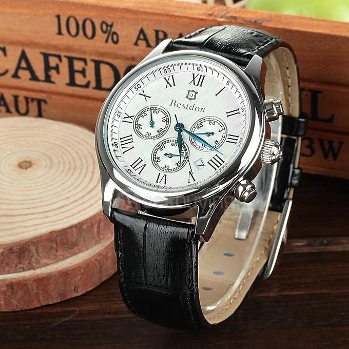 BESTDON BD9917G Men's Waterproof Watch Roman Numerals Quartz Watch with Leather Strap / Calendar / Three Small Dials