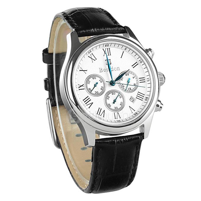 BESTDON BD9917G Men's Waterproof Watch Roman Numerals Quartz Watch with Leather Strap / Calendar / Three Small Dials