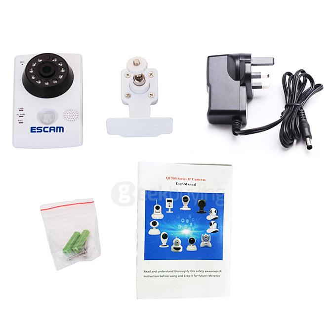 ESCAM QF502 P2P HD Smart Wifi IP Camera with 2.8mm Fixed Lens IR Surveillance Camera with Dual IR-CUT Filter - UK Plug