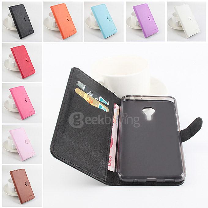LingMao Litchi Peel Texture Protective Hard Cover Flip Stand Leather Case /Card Slots MEIZU Metal - Black