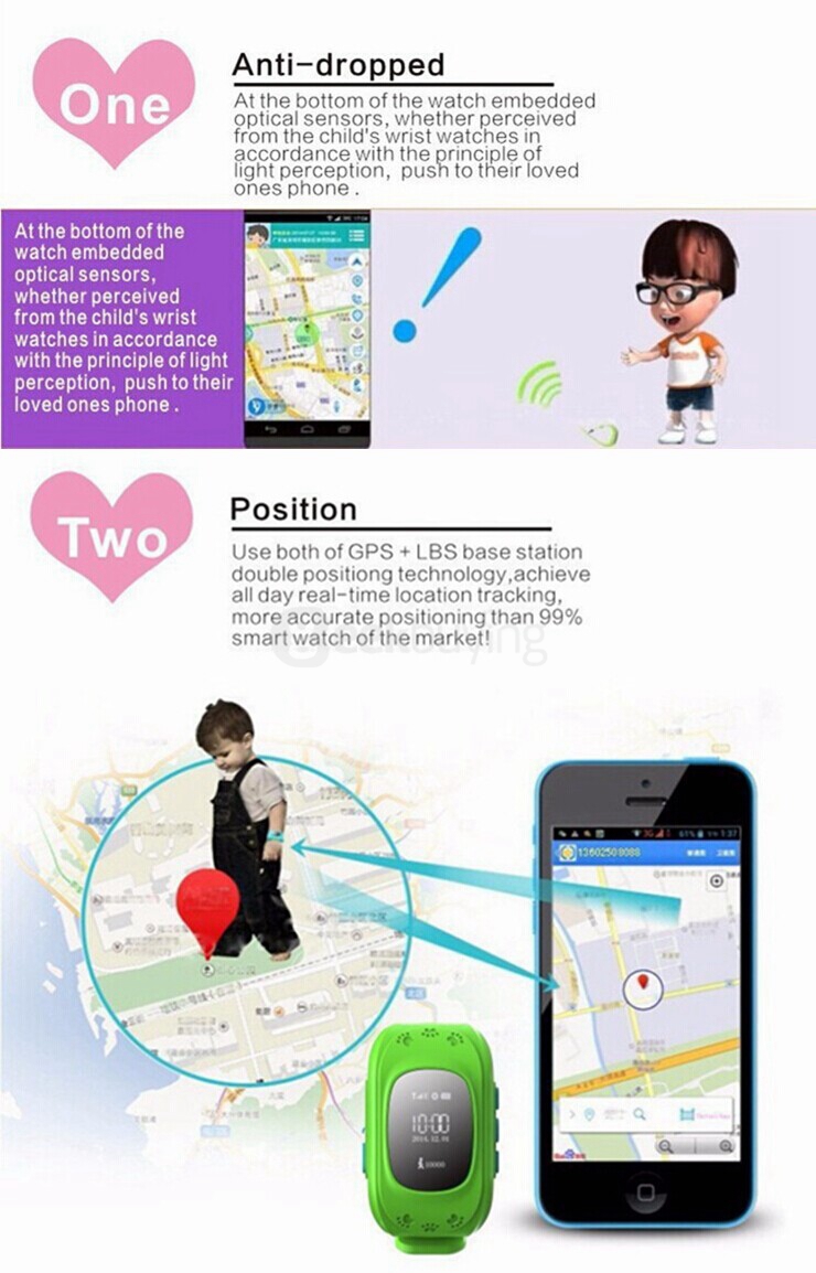 W5 Bluetooth 4.0 GSM Phone GPS/AGPS/ LBS Smart Positioning Watch Anti Lost Alarm Electronic Fence For Children - Pink