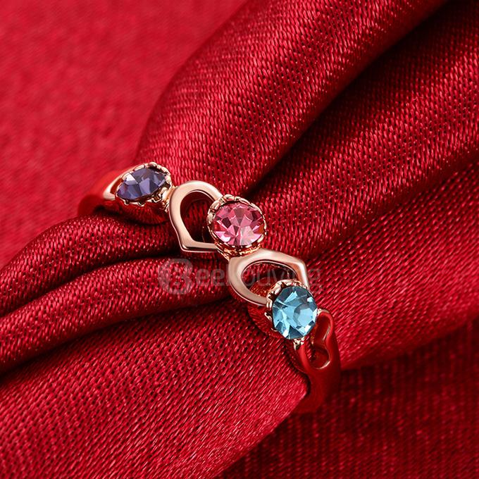 AKR031-7 Size 7 Heart-Shaped Rose Gold Plated Zircon Diamond Ring