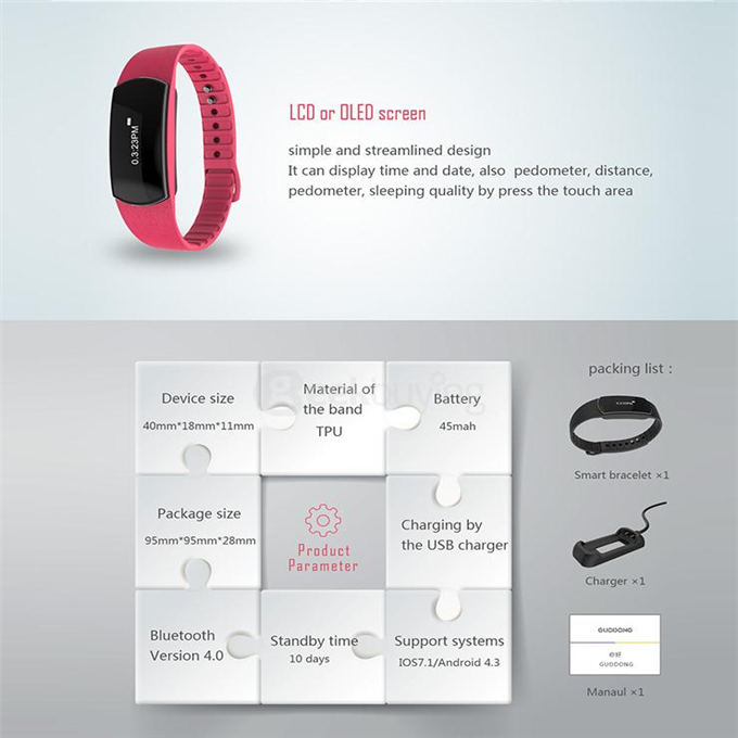 TRASENSE TS-H07 Bluetooth 4.0 Smartband Touch Screen IP67 Activity Fitness Tracker Call Reminder Alarm Clock Smart Bracelet for Android iOS - Rose