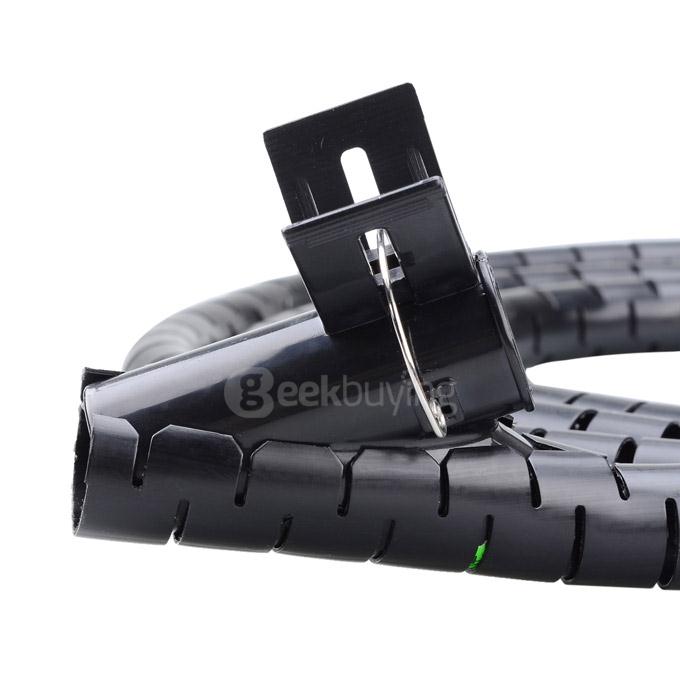 PE Cable And Wire Spiral Tidy Wrap with Clip Organizer for Wire Management 250CM - Black