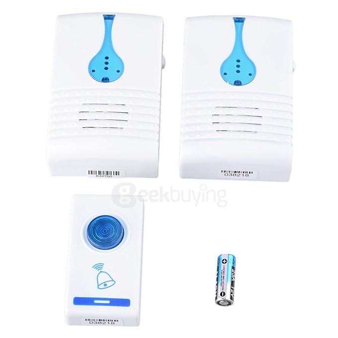 501K3 32-Melody Wireless Remote Control Transmitter + 2 Receivers Doorbell Set - White + Blue