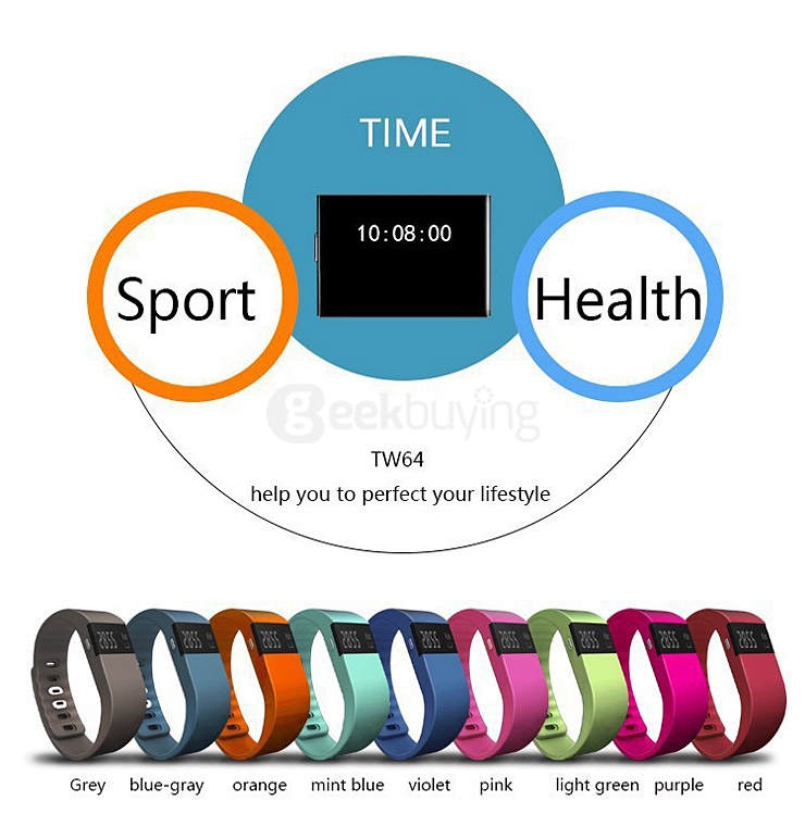 TW64 Smartband Bluetooth 4.0 Waterproof Smart Wristband Sport Activity Fitness Sleep Tracker Pedometer For iOS Android - Green