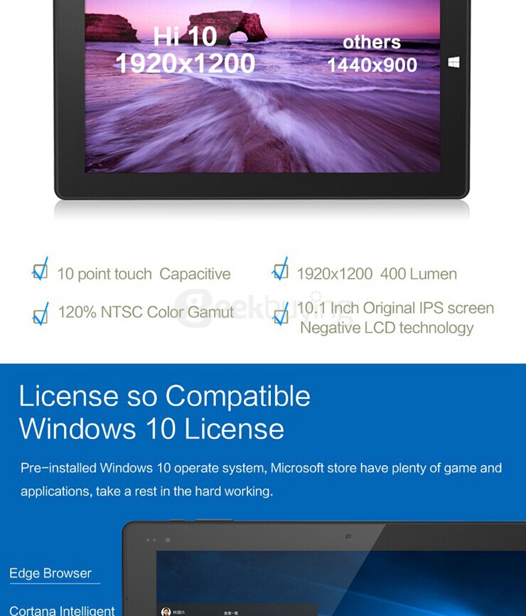 CHUWI Hi10 2 in 1 Ultrabook Tablet PC 10 inch Windows10 4GB/64GB Intel Cherry Trail Z8300 Quad Core 1.84GHz IPS 1920*1200 HDMI - Black