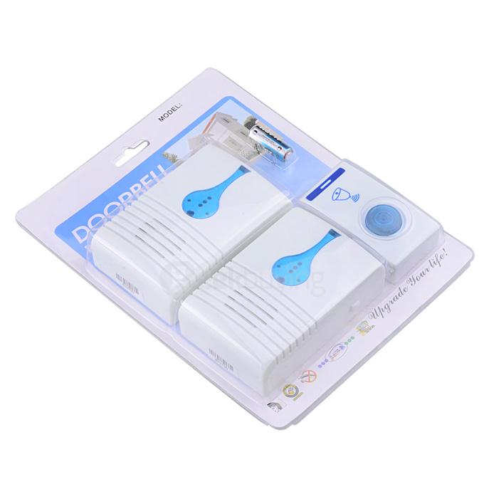 501K3 32-Melody Wireless Remote Control Transmitter + 2 Receivers Doorbell Set - White + Blue