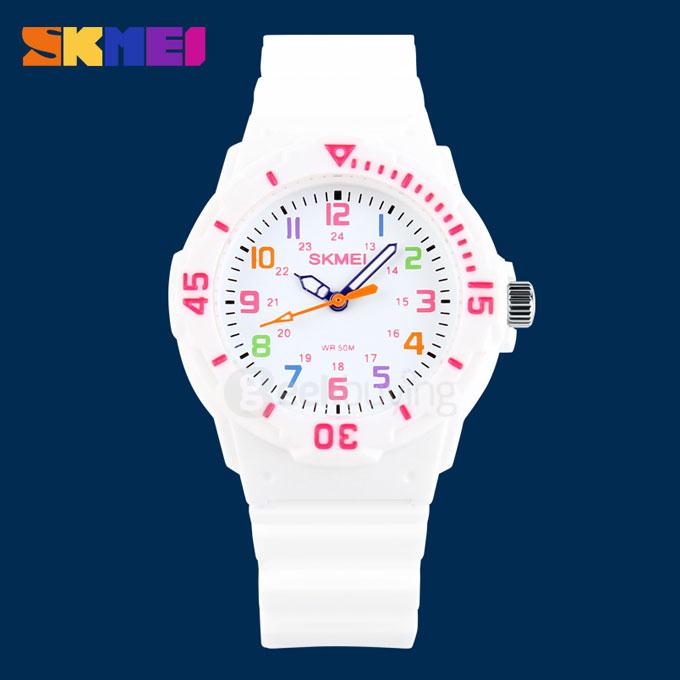 SKMEI 1043 Candy Series Fashion Casual 50M Waterproof Quartz Watch Anolog Students Children Wristwatch - White